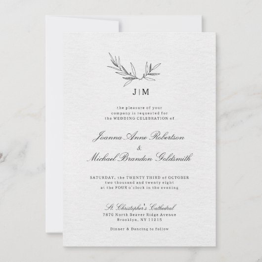 Einfache Minimalistische Eukalyptus-Hochzeit Einladung (Vorderseite)