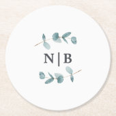 Einfache Minimalistische Eukalyptus-Hochzeit Mit M Runder Pappuntersetzer (Vorderseite)