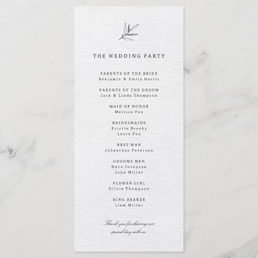 Einfache Minimalistische Eukalyptus-Hochzeit Programm (Rückseite)