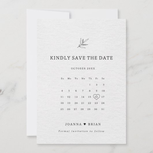 Einfache Minimalistische Eukalyptus-Hochzeit Save The Date (Vorderseite)