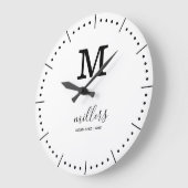 Einfache Minimalistische Familienname Schwarz-weiß Große Wanduhr (Winkel)