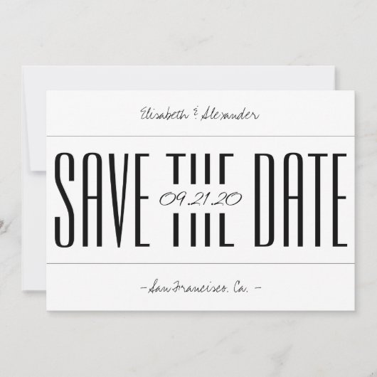 Einfache minimalistische, fette Typografie Save The Date (Vorderseite)