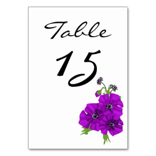 Einfache minimalistische florale violette Mohnblum Tischnummer