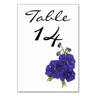 Einfache minimalistische florale violette Mohnblum Tischnummer