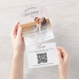 Einfache Minimalistische Foto-Hochzeit All In One Einladung