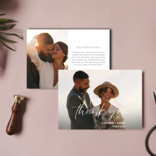 Einfache Minimalistische Foto Hochzeit Dankeschön Einladung
