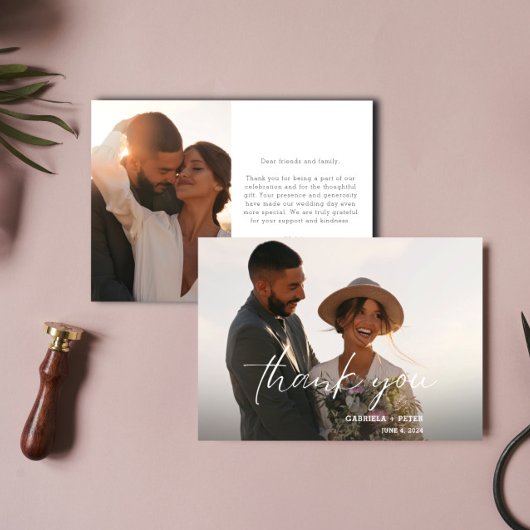 Einfache Minimalistische Foto Hochzeit Dankeschön  Einladung