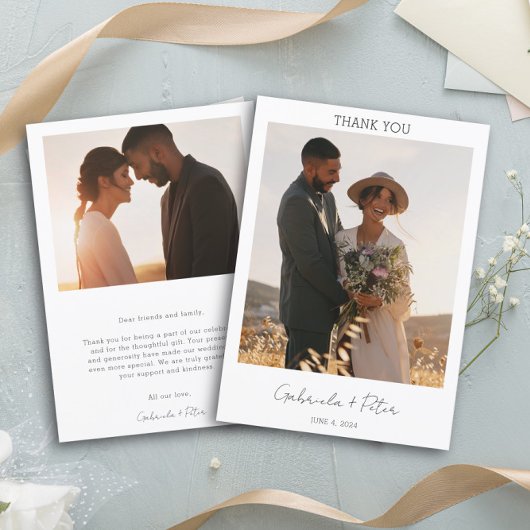 Einfache Minimalistische Foto Hochzeit Dankeschön  Einladung