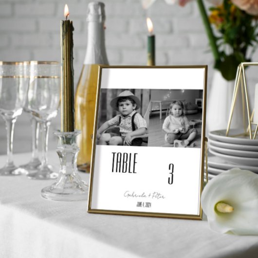 Einfache Minimalistische Foto-Hochzeit Tischnummer