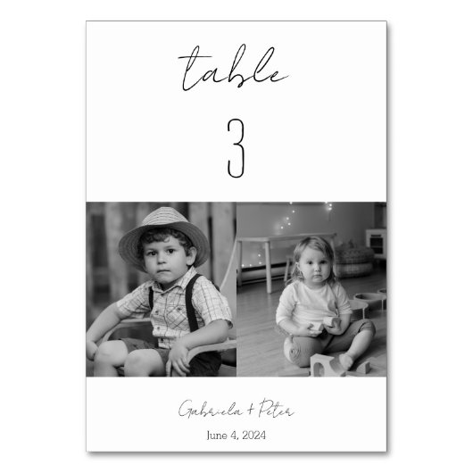 Einfache Minimalistische Foto-Hochzeit Tischnummer (Rückseite)