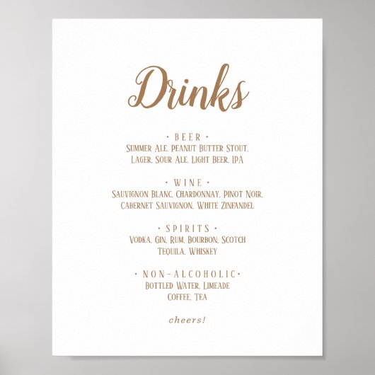 Einfache Minimalistische|Gold Wedding Drinks Menü  Poster (Vorne)