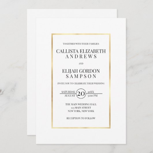 Einfache Minimalistische Goldbrasse Einladung (Vorne/Hinten)