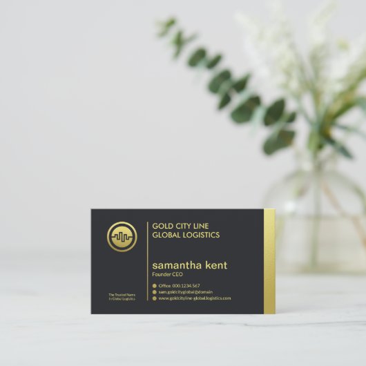 Einfache Minimalistische Goldline-Spalte Gründer d Visitenkarte (Stehend Vorderseite)