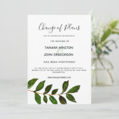 Einfache Minimalistische Grünanlage Postpone Hochz Einladung (Stehend Vorderseite)