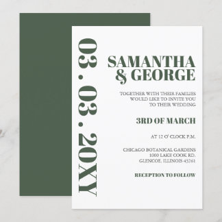 Einfache Minimalistische Grüne Moderne Hochzeitsei Einladung