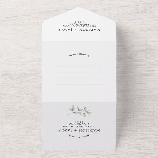 Einfache Minimalistische Grünenmonogramm All In One Einladung (Außenbereich)