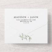 Einfache Minimalistische Grünenmonogramm All In One Einladung (Rückseite)