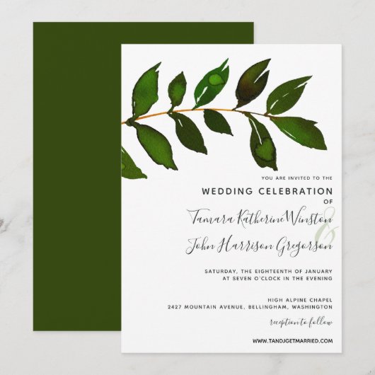 Einfache Minimalistische Grünfolien Elegante Hochz Einladung (Vorne/Hinten)