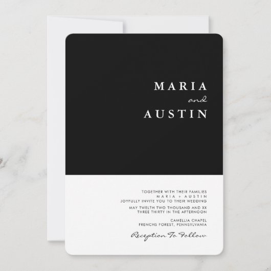 Einfache Minimalistische Halbschwarz Halbweiße Hoc Einladung (Vorderseite)