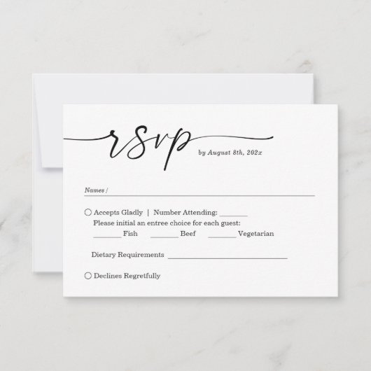 Einfache Minimalistische handgeschriebene Skriptei RSVP Karte (Vorderseite)