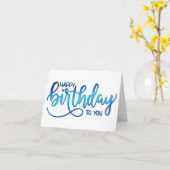 Einfache Minimalistische Handschrift Blue Birthday Karte (Gelbe Blume)