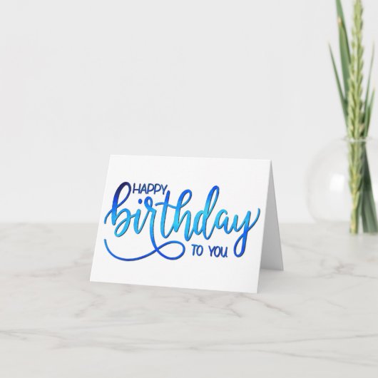 Einfache Minimalistische Handschrift Blue Birthday Karte (Vorderseite)