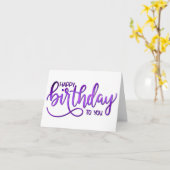 Einfache Minimalistische Handschrift Lila Geburtst Karte (Gelbe Blume)