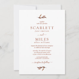 Einfache minimalistische Herbstlaub Terracotta Wed Einladung