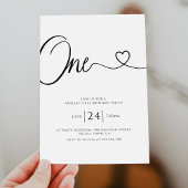 Einfache Minimalistische Herzschrift 1. Geburtstag Einladung