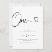 Einfache Minimalistische Herzschrift 1. Geburtstag Einladung (Vorderseite)