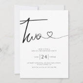 Einfache Minimalistische Herzschrift 2. Geburtstag Einladung (Vorderseite)