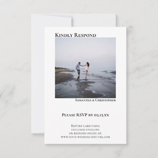 Einfache Minimalistische Hochzeit des Fotos RSVP Karte (Vorderseite)