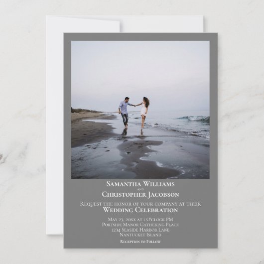 Einfache Minimalistische Hochzeit des Gray Foto Einladung (Vorderseite)
