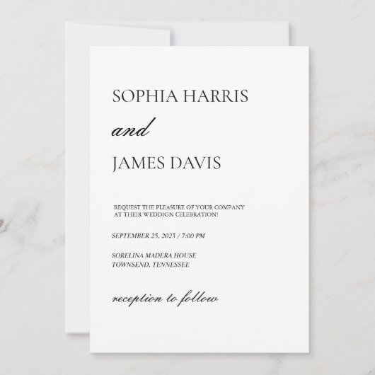 Einfache Minimalistische Hochzeit Einladung (Vorderseite)