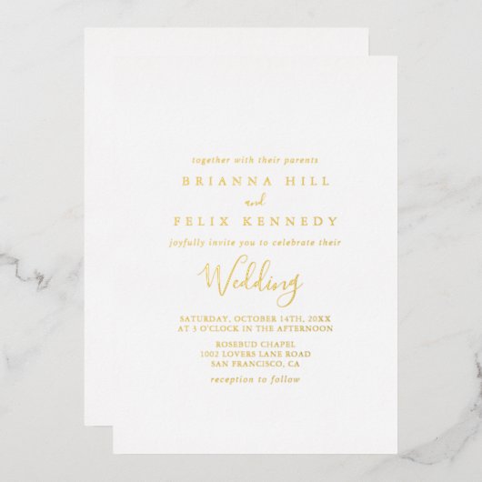 Einfache Minimalistische Hochzeit Folieneinladung (Vorderseite/Rückseite)