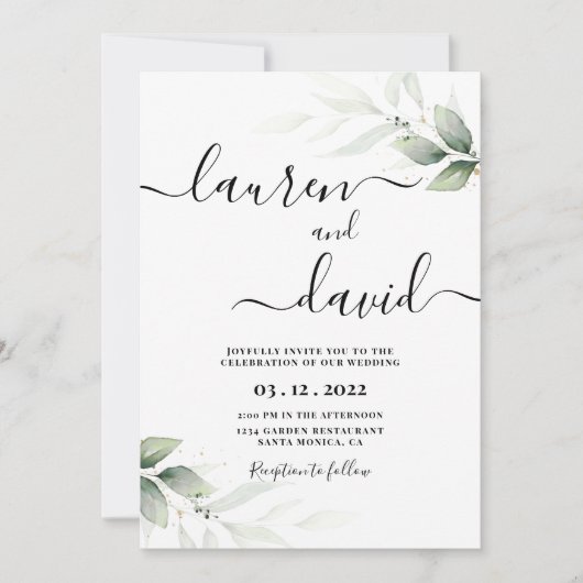 Einfache Minimalistische Hochzeit im Grünen Einladung (Vorderseite)