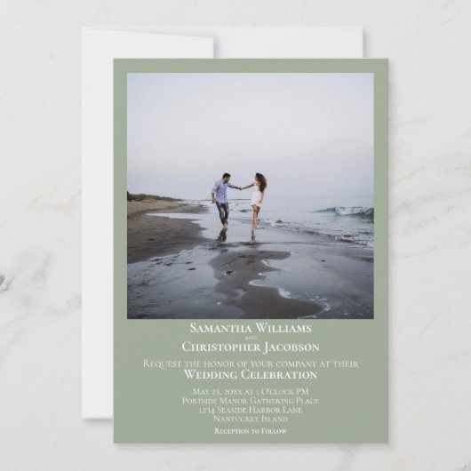 Einfache Minimalistische Hochzeit im Grünen Foto Einladung (Vorderseite)