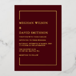 Einfache Minimalistische Hochzeit in Burgund Folieneinladung