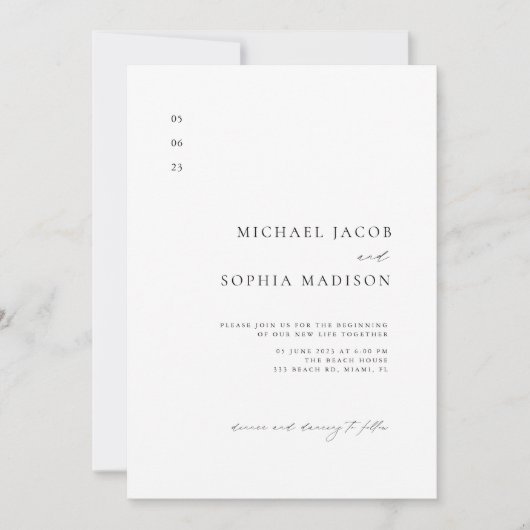 Einfache Minimalistische Hochzeit in Schwarz und W Einladung (Vorderseite)