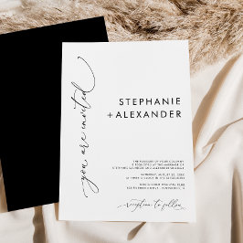 Einfache Minimalistische Hochzeit in Schwarz und W Einladung