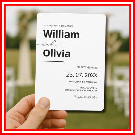 Einfache Minimalistische Hochzeit in Schwarz und W Einladung