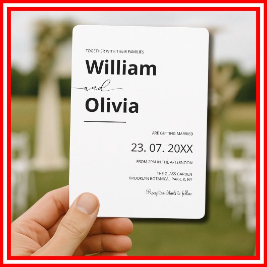 Einfache Minimalistische Hochzeit in Schwarz und W Einladung