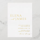 Einfache Minimalistische Hochzeit in Weiß und Gold Folieneinladung (Vorderseite)