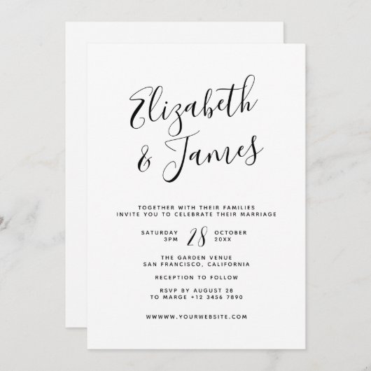 Einfache Minimalistische Hochzeit mit UAWG Details Einladung (Vorne/Hinten)