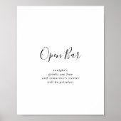 Einfache Minimalistische Hochzeit Open Bar Sign Poster (Vorne)