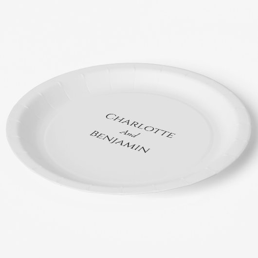Einfache Minimalistische Hochzeit Pappteller (Schrägansicht)
