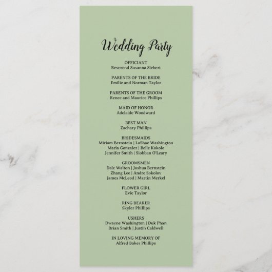 Einfache Minimalistische Hochzeit Programm (Rückseite)