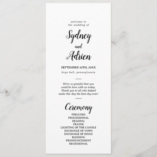 Einfache Minimalistische Hochzeit Programm (Vorderseite)