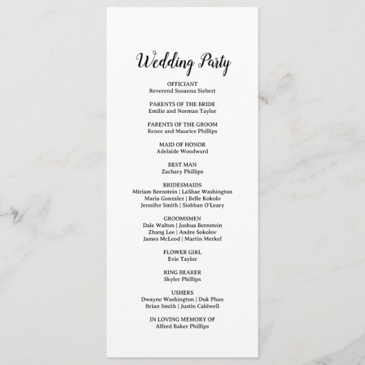 Einfache Minimalistische Hochzeit Programm (Rückseite)