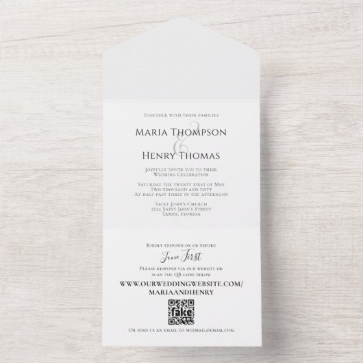 Einfache Minimalistische Hochzeit QR-Codegast adre All In One Einladung (Innen Boden)